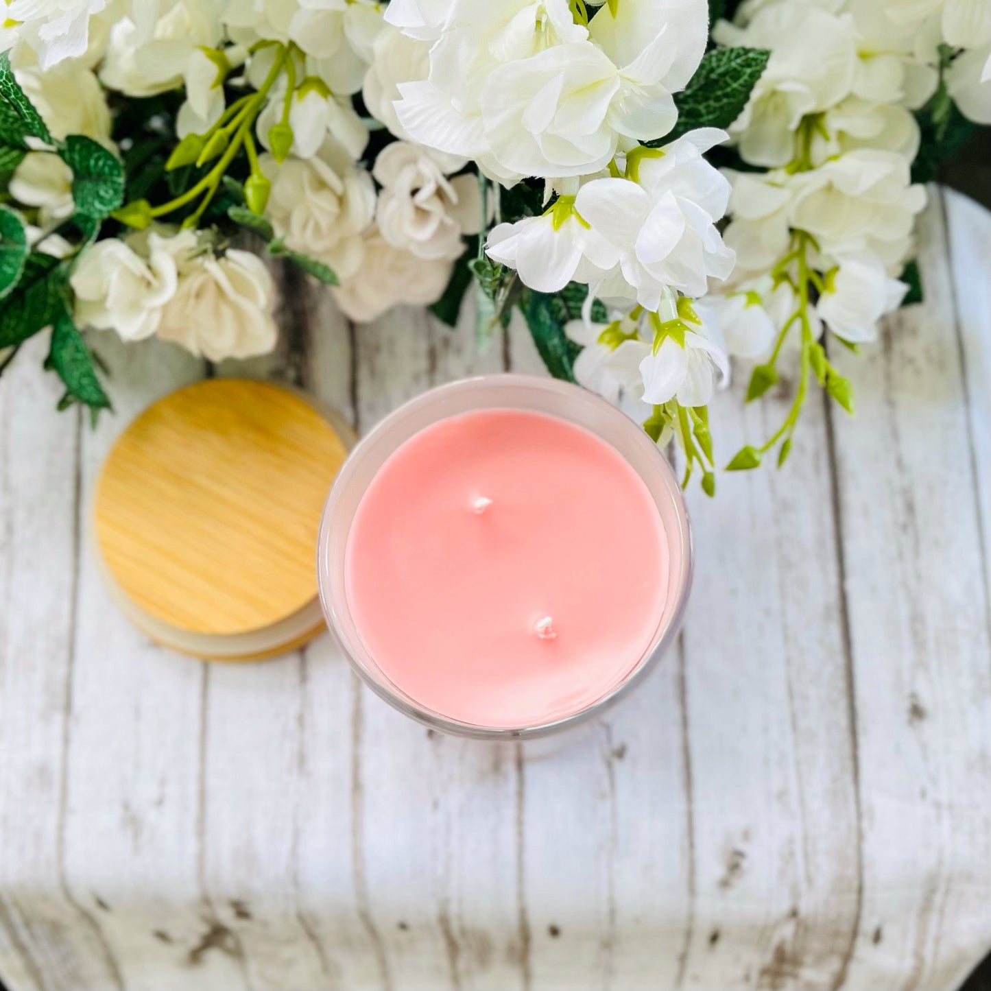 Peony Scented Candle Made with Beeswax & Coconut Oil | Lead Free Double Wicks | 8 oz Clear Frosted Candles with Bamboo Lids