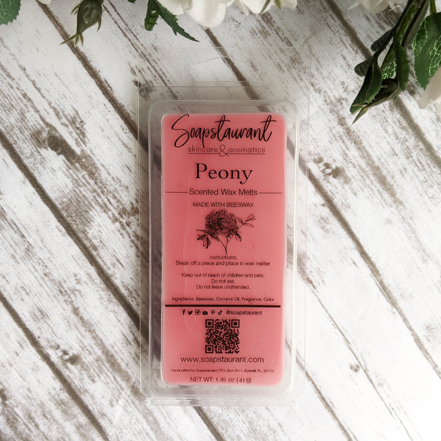 Peony Scented Wax Melts Made With Beeswax | 1.45 OZ 5-Cavity Clamshell Molds | Phthalate-Free & Paraffin-Free